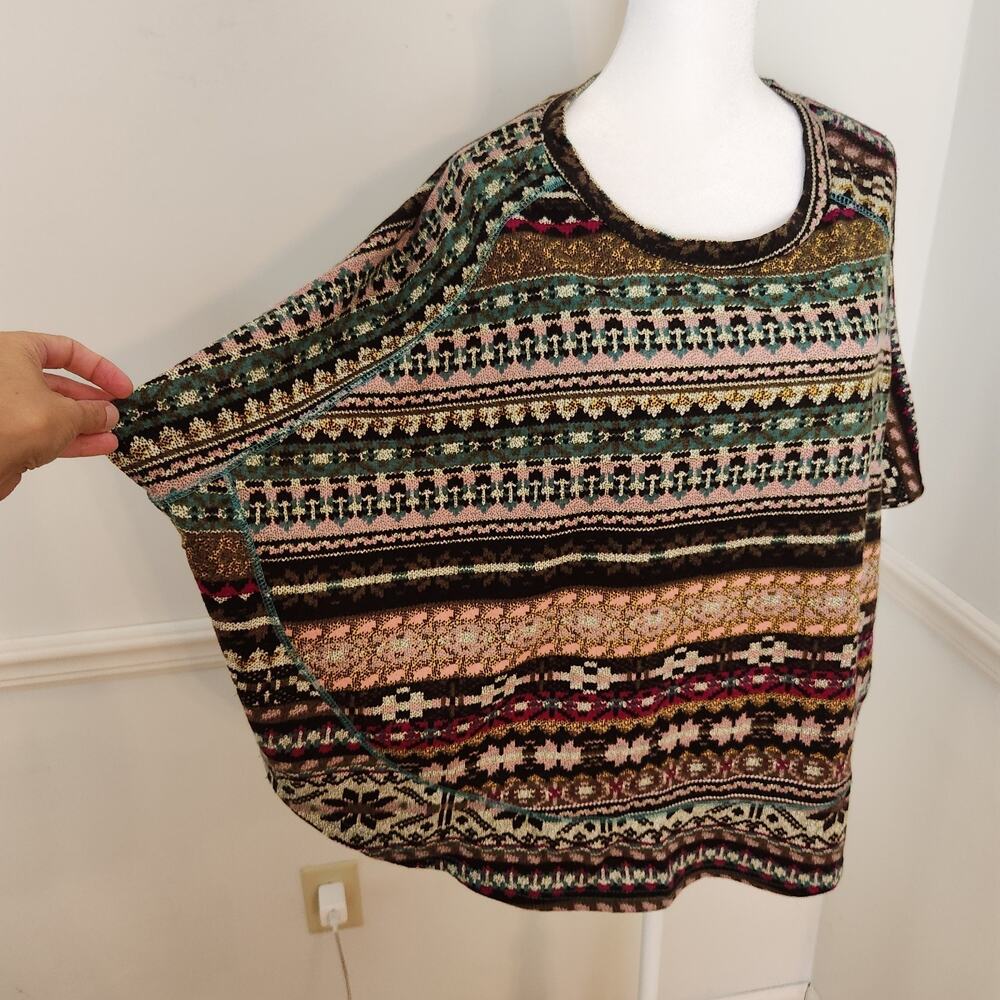 Y2K Poncho Sweater Top Size Small Womens Stripe Boho Hippie Icelandic Preppy